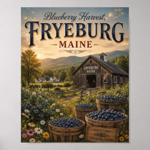 Blueberry Harvest Fryeburg Maine Vintage Farm Poster