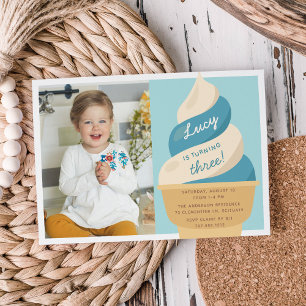 Blueberry Ice Cream Kids Birthday Party Photo Invitation