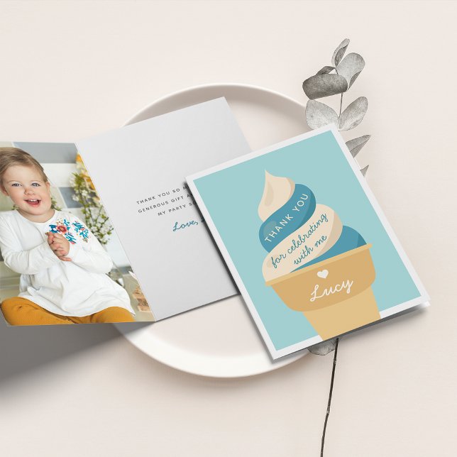 Blueberry Ice Cream Swirl Kids Birthday Thank You Card (Creator Uploaded)