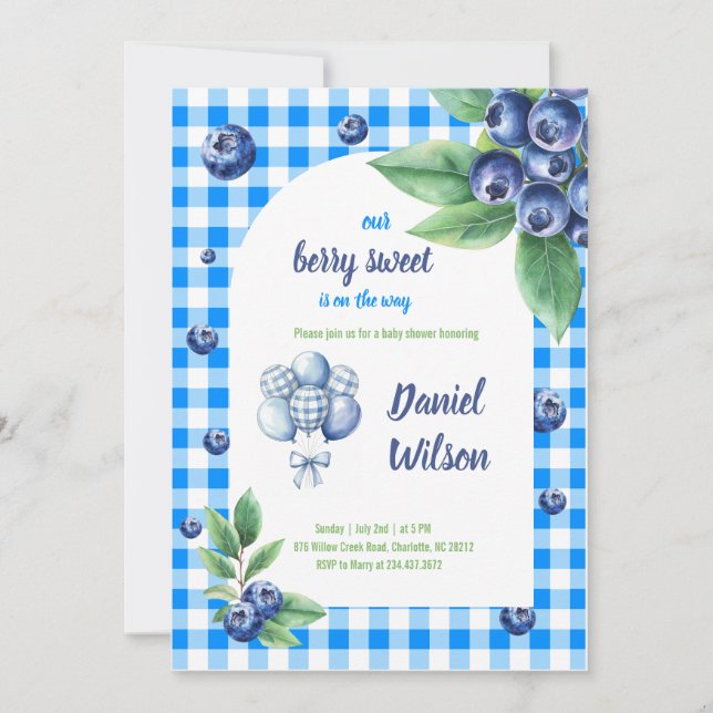 Blueberry Invitation to Baby Shower (Front)