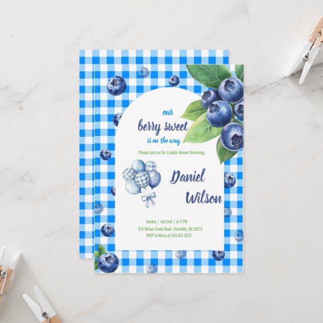Blueberry Invitation to Baby Shower (Front/Back In Situ)
