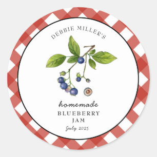 Blueberry Jam Gingham Jam. Jar  Classic Round Sticker
