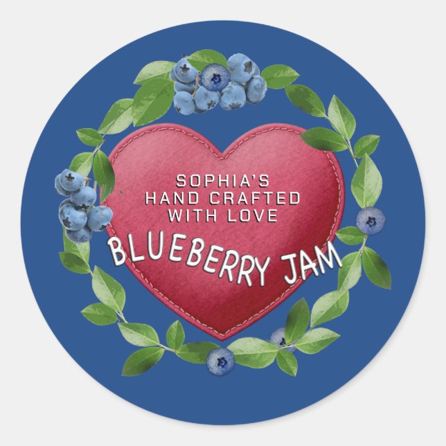 BLUEBERRY JAM HANDCRAFTED WITH LOVE HEART  CLASSIC ROUND STICKER (Front)