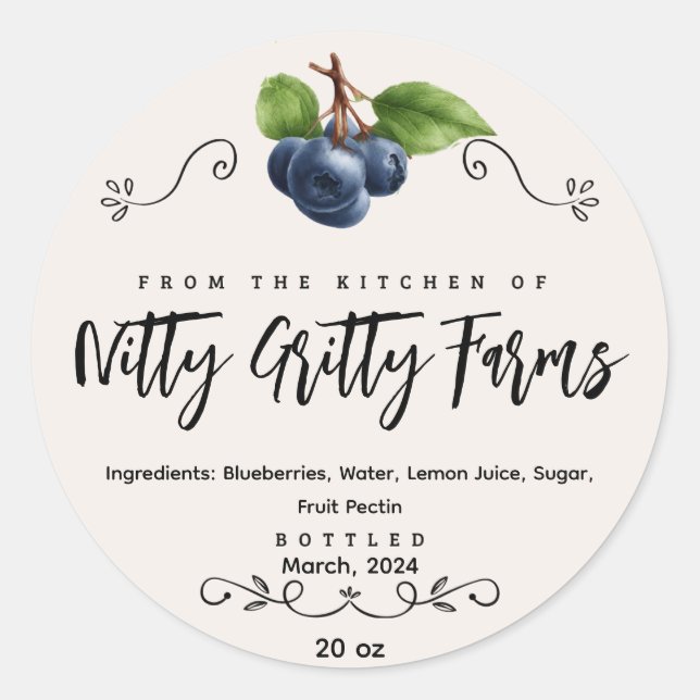 Blueberry Jam Jelly preserve Custom Canning Label (Front)