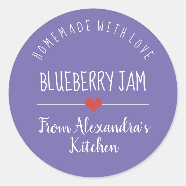 Blueberry jam purple homemade with love classic round sticker (Front)