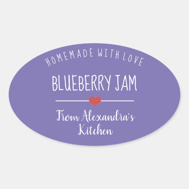 Blueberry jam purple homemade with love oval oval sticker (Front)