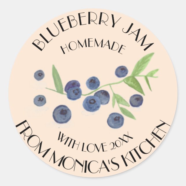 Blueberry Jam Watercolor Fruit Kitchen Label (Front)