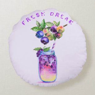 Blueberry Juice Cool Drink Cocktail Round Pillow