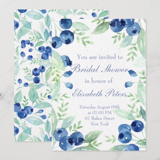 Blueberry Midsummer Rustic Berry Bridal Shower Invitation (Front/Back)