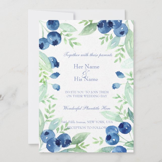 Blueberry Midsummer Rustic Berry Wedding Invitation (Front)