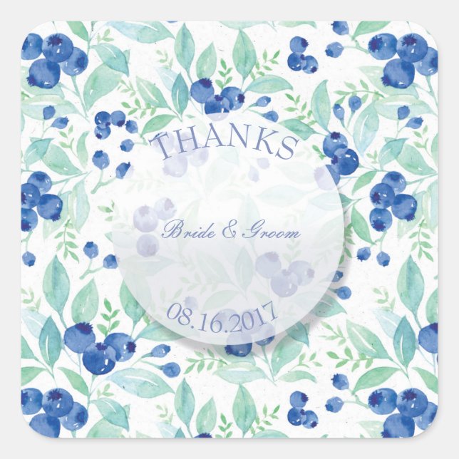 Blueberry Midsummer Rustic Berry Wedding Thanks Square Sticker (Front)