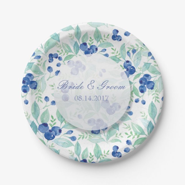 Blueberry Midsummer Rustic Wedding Paper Plate (Front)
