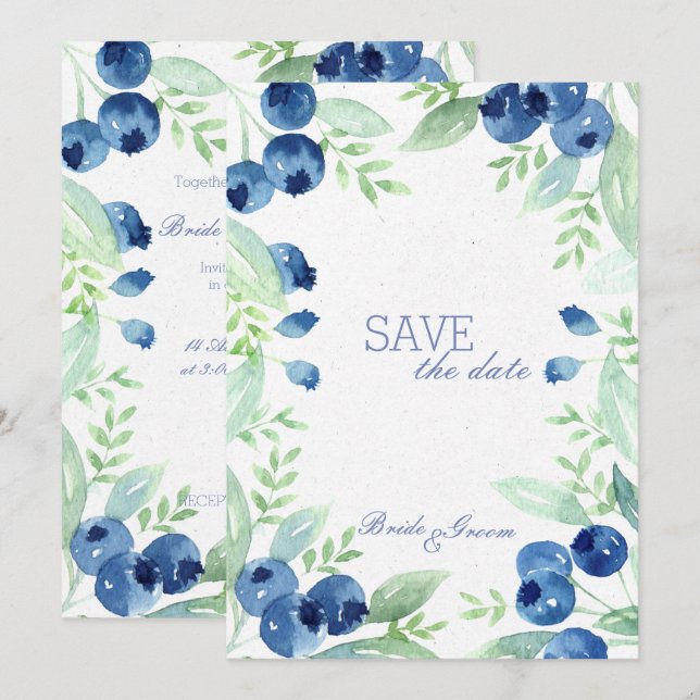 Blueberry Midsummer Rustic Wedding SAVE the Date Invitation (Front/Back)