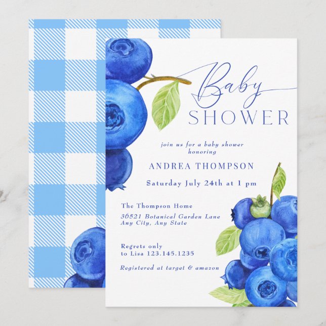 Blueberry | Modern Baby Shower Invitations (Front/Back)