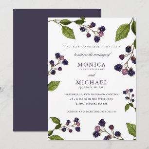 Blueberry Modern botanical wedding Invitation
