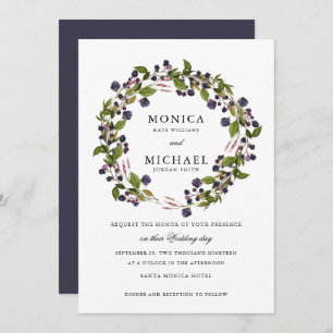 Blueberry   Modern botanical wedding Invitation