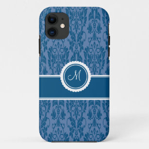 Blueberry Monogrammed Damask iPhone 5 Case