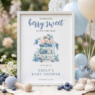 Blueberry Mouse Berry Sweet Welcome Baby Shower Poster