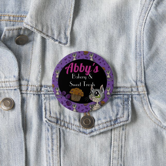 Blueberry Muffin Bloop Cat Custom Bakery 7.5 Cm Round Badge (In Situ)