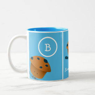 Blueberry Muffin Monogram Cartoon Character Blue Two-Tone Coffee Mug
