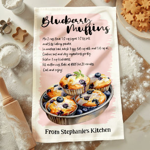 Blueberry Muffin Recipe Personalised Tea Towel