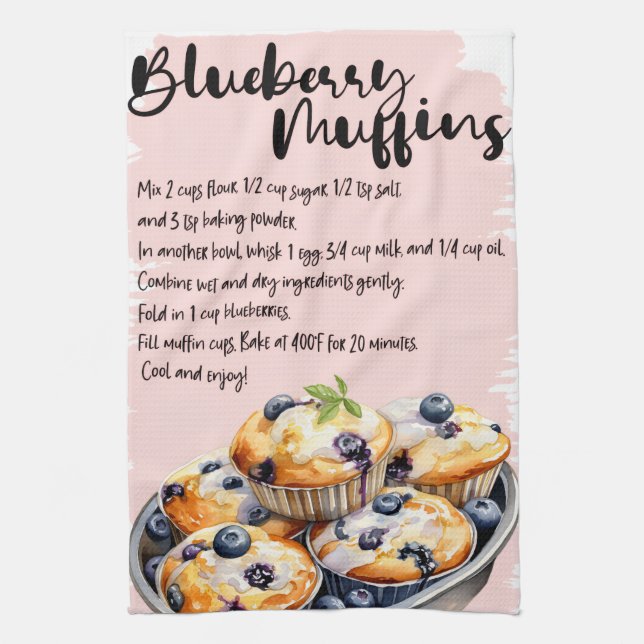 Blueberry Muffin Recipe Tea Towel (Vertical)