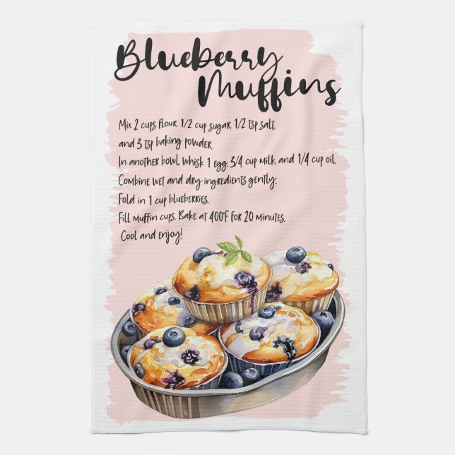 Blueberry Muffins Baking Recipe Tea Towel (Vertical)