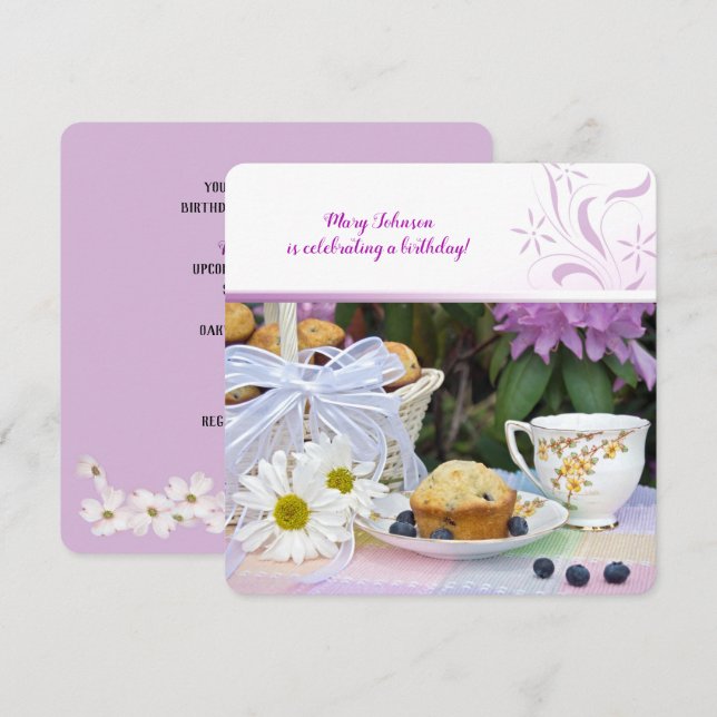 Blueberry muffins birthday brunch invitation (Front/Back)