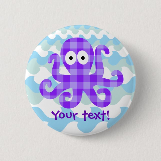 Blueberry Octopie Purple Chequered Cartoon Octopus 6 Cm Round Badge (Front)