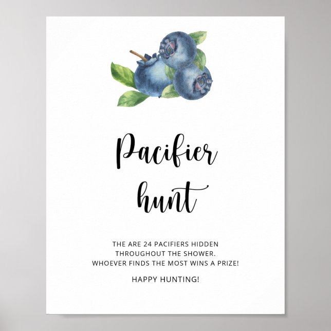 Blueberry - pacifier hunt baby shower game poster (Front)