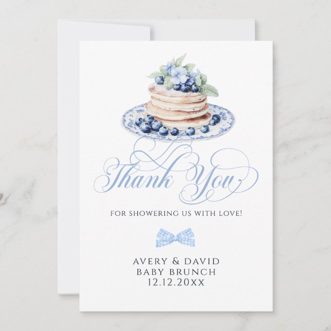 Blueberry Pancake Baby Brunch Baby Shower Boy  Thank You Card (Front)
