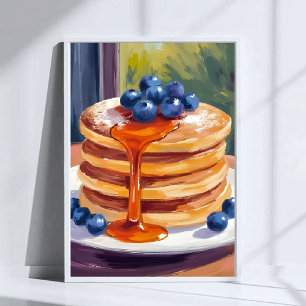 Blueberry Pancakes   Oil Painting Art Poster