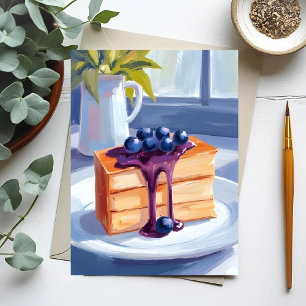 Blueberry Pastry Dessert Cake Watercolor Postcard