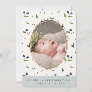 Blueberry Pattern Boy Photo Birth Announcement