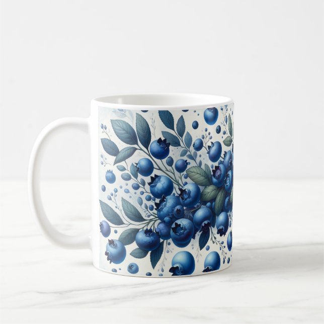 Blueberry Pattern - Light Blue Background Coffee Mug (Left)