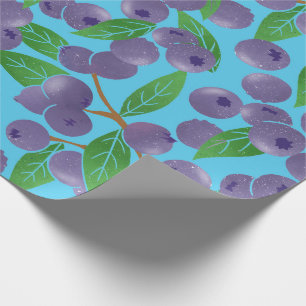 Blueberry pattern on blue background wrapping paper