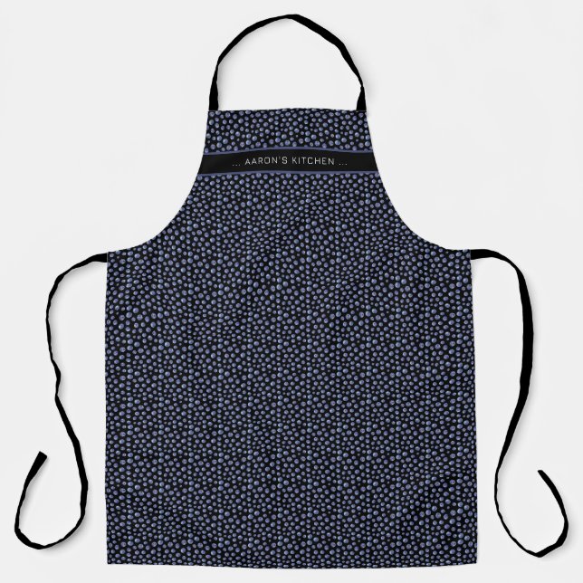Blueberry Pattern Personalised Name Black Blue Apron (Front)
