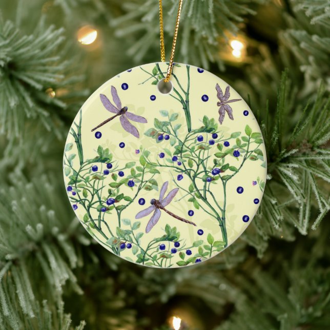 Blueberry pattern with dragonflies ceramic tree decoration (Tree)