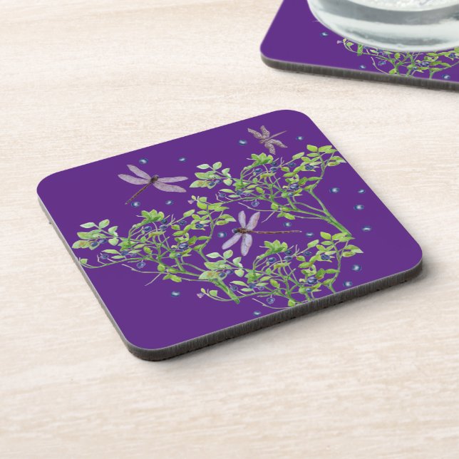 Blueberry pattern with dragonflies coaster (Left Side)