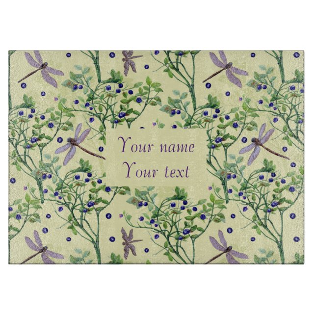 Blueberry pattern with dragonflies cutting board (Front)