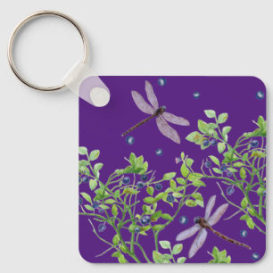 Blueberry pattern with dragonflies key ring