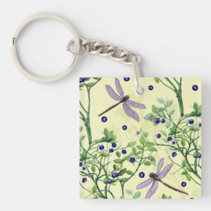 Blueberry pattern with dragonflies key ring