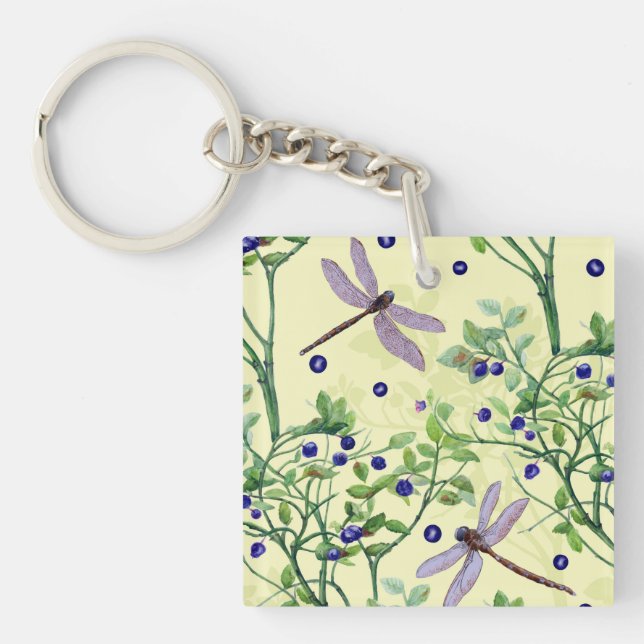 Blueberry pattern with dragonflies key ring (Front)