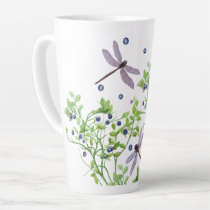 Blueberry pattern with dragonflies latte mug