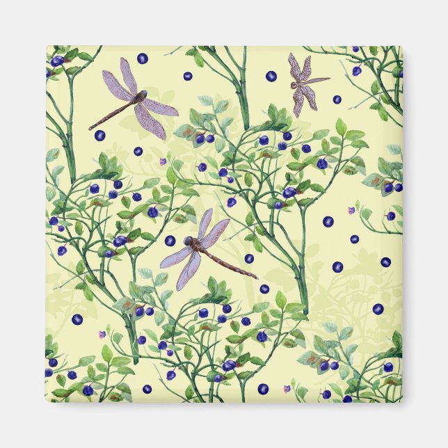 Blueberry pattern with dragonflies magnet (Front)