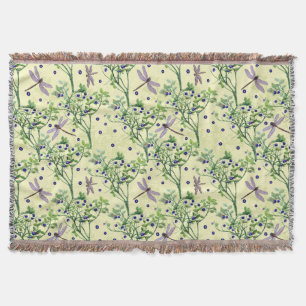 Blueberry pattern with dragonflies throw blanket