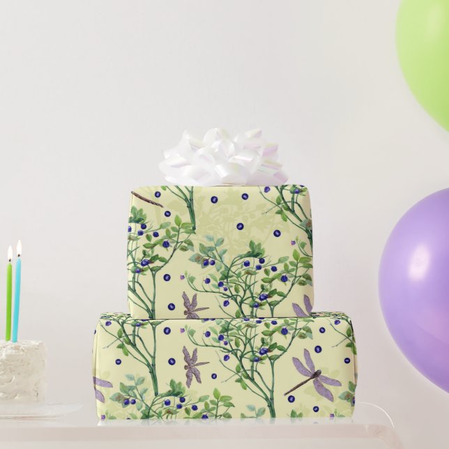 Blueberry pattern with dragonflies wrapping paper (Party Gifts)