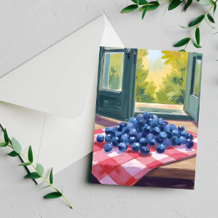 Blueberry Picking Fruit Watercolor Painting Card