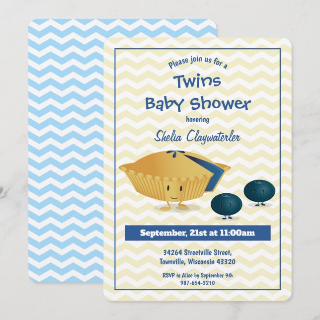 Blueberry Pie Twins Baby Shower Invitation (Front/Back)