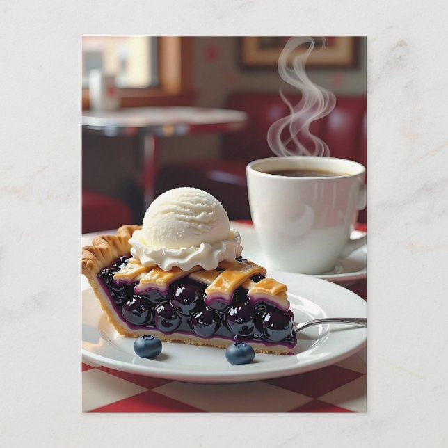 Blueberry Pie, Vanilla Ice Cream and Coffee   Postcard (Front)